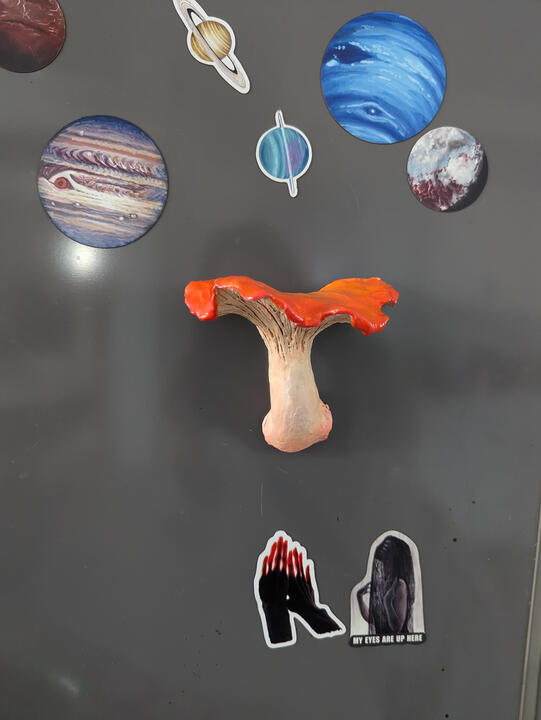 Chanterelle clay sculpture painted with acrylic and sealed with gloss varnish