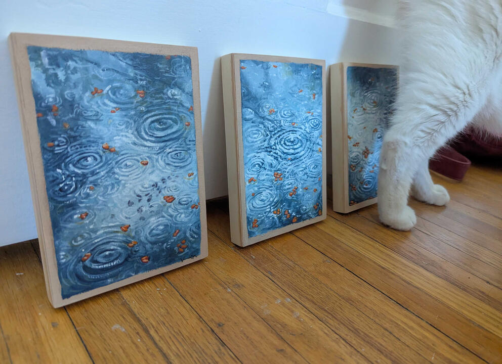 Ripple Triptych (three 5"x7s"), feat. my cat