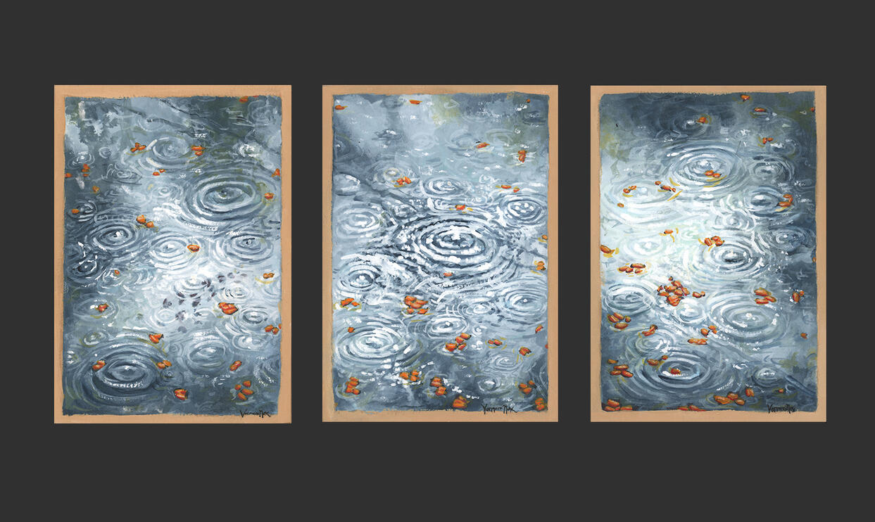 Ripple Triptych in Gouache (3x 5x7") $600